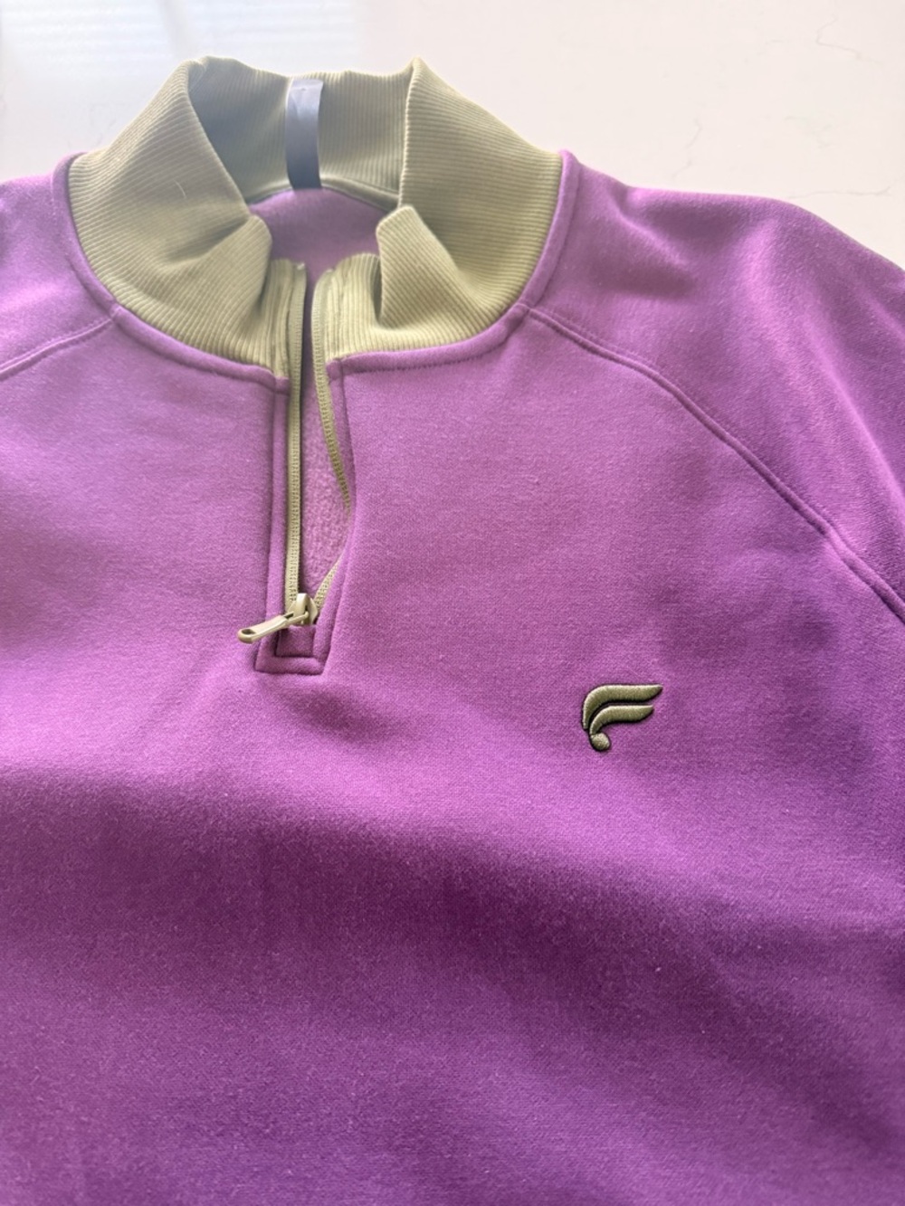 Fabletics Lavender Quarter-Zip Performance Jacket with Olive Trim